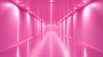 Fototapeta premium Pink illuminated corridor with glossy floor.