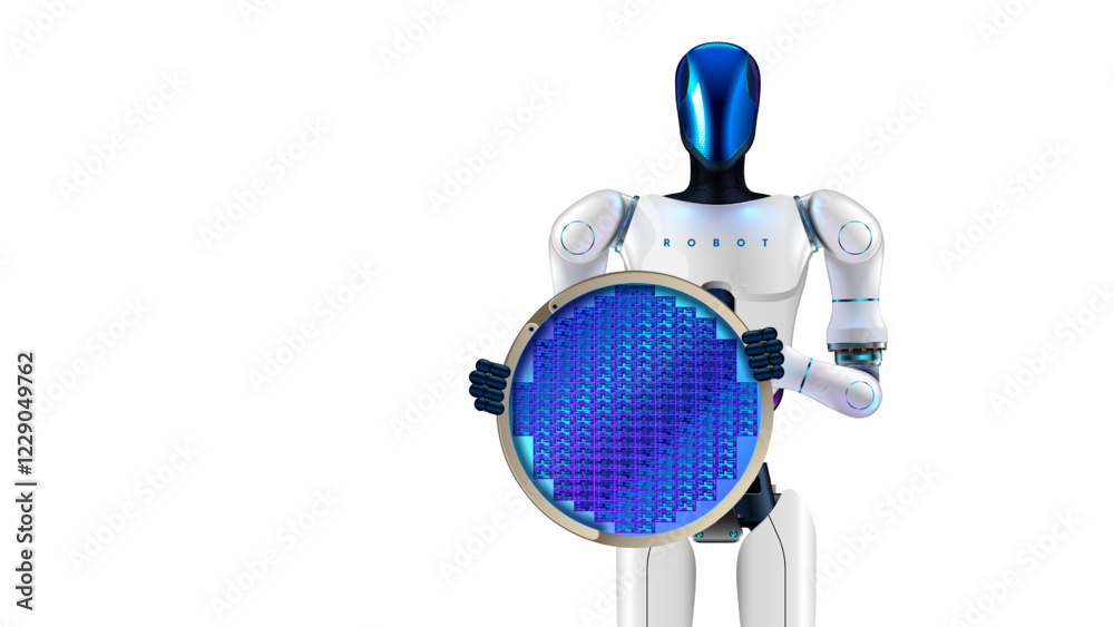 Leinwandbilder AI robot works on factory. Humanoid robot with artificial intelligence or AI on electronics factory or semiconductor chip manufacture. Industry 4.0. AI robot technology in 4 industrial revolution.