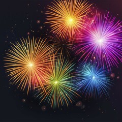 Naklejka premium Bright and colorful fireworks explode against the night sky, producing a festive atmosphere, AI generated