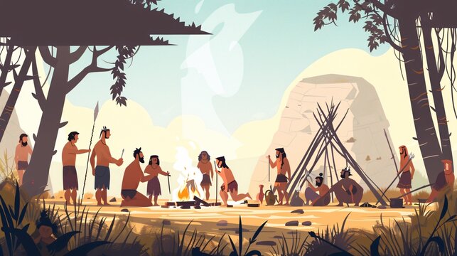 Stone Age Life Animation with People