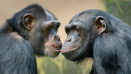 Two chimpanzees touch each other tenderly, generated with AI, AI generated