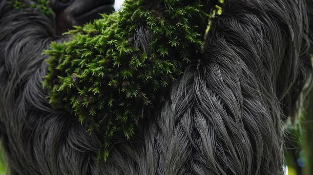 A sloth with moss growing on its fur blending seamlessly into a jungle tree, highlighting nature&rsquo;s camouflage and symbiosis.
