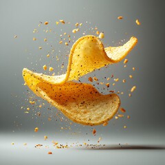 Two Crispy Seasoned Potato Chips in Air