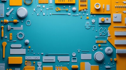 Minimalistic digital marketing innovation concept, flat design with new tools and clean visuals, ample copy space, no logos or text, simple and modern.