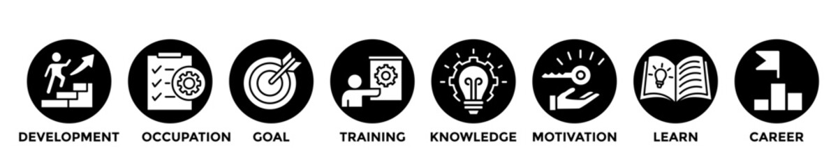 new skills web banner concept with group of icons for business and media