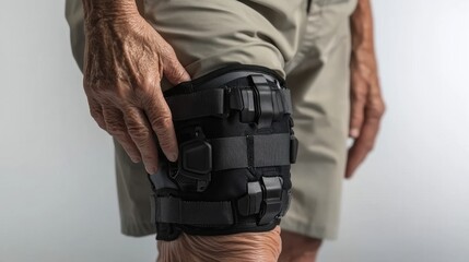 Elderly patient using advanced knee mobility aids for smoother rehabilitation Improving joint function and reducing pain after knee surgery or injury See how innovative knee braces assist seniors in