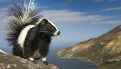 Fototapeta premium AI generated, animal, animals, mammal, mammals, biotope, habitat, one, individual, foraging, wildlife, Chile, South America, Patagonia, humboldt's hog-nosed skunk (Conepatus humboldtii), AI generated, South America