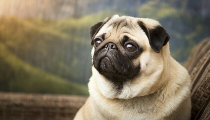 Obraz premium Pets, dog, pug, English dog breed, AI-generated, AI generated