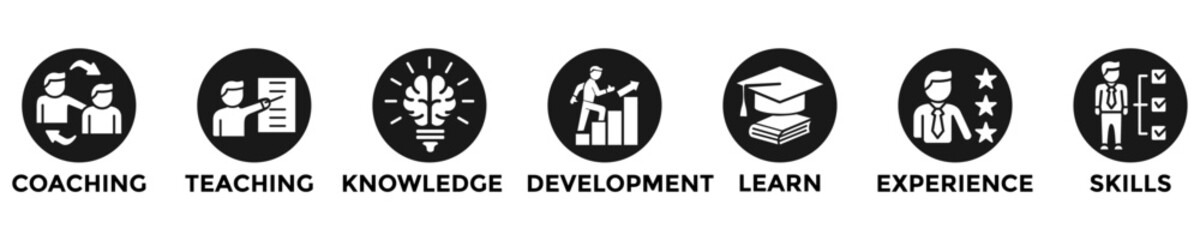 training web banner concept with group of icons for business and media