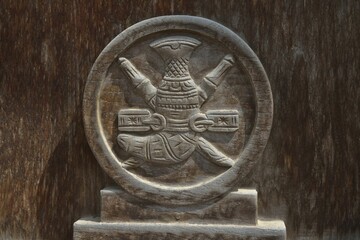 Curved dagger, symbol of the rule of Sultan Qaboos, at the fortifications above the Fort of Taqah, Dhofar Region, Orient, Oman, Asia