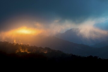 Sunset in the Los Quetzales National Park, jungle, cloud forest, province of San José, Costa Rica, Central America