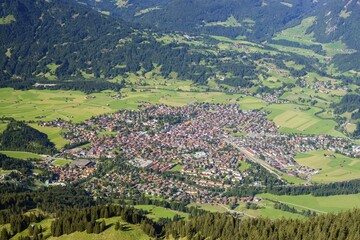 View of Oberstdorf from Gaißalphorn, 1953m, Allgaeu, Bavaria, Germany, Europe