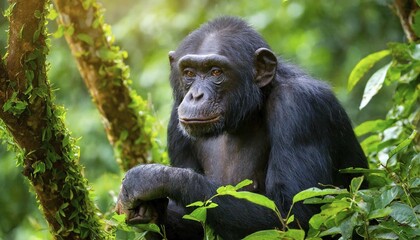 AI generated, animal, animals, mammal, mammals, biotope, habitat, one, individual, foraging, wildlife, chimpanzee, monkey, apes, primates, Africa, rainforest, AI generated