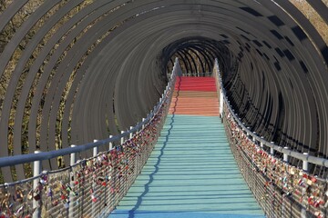 Spiral footbridge, Slinky Springs to Fame, architect Tobias Rehberger, Oberhausen, Ruhr district,...