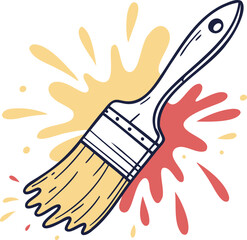 Hand Drawn Paintbrush Illustration with Colorful Ink Splashes Vibrant Artistic Digital Drawing for Creative Design Art and DIY Inspiration
