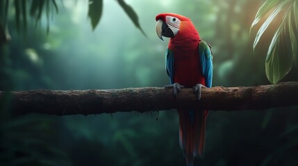 Scarlet macaw on kapok tree Costa Rican rainforest photography