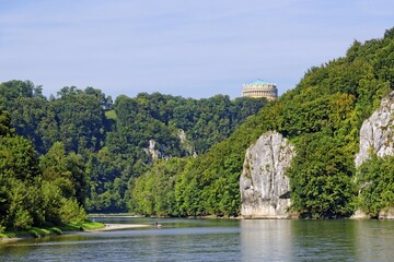 Danube and Befreiungshalle or Hall of Liberation, Kelheim, Bavaria, Germany, Europe