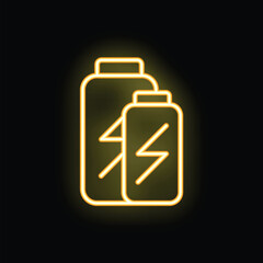 Bright neon yellow battery charging icon glowing on a black background, representing portable power and energy