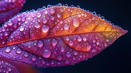 Close-up of a leaf with veins and water drops