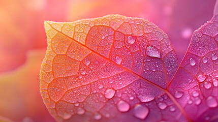 Obraz premium Close-up of a leaf with veins and water drops