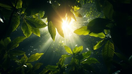 Fototapeta premium Tropical rainforest postrainstorm vibrant colors natural beauty movement