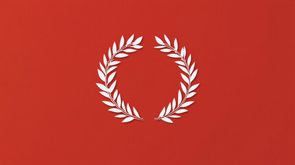 Obraz premium A white laurel wreath symbol on a bold red background representing victory honor and achievement in a clean and minimalist design 