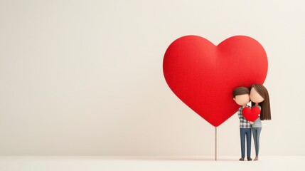 Pixel Art Couple and Large Red Heart on White Background