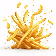 Golden French Fries Exploding in Air