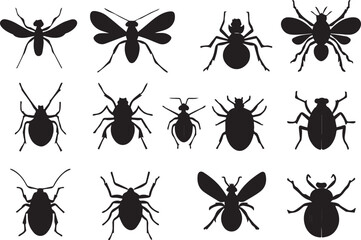 A set of insects silhouettes for flat design. Hand drawn vector illustration