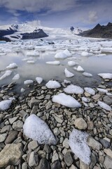 Ice in lagoon of glacial river, glacier Breidarlon, Iceland, Europe