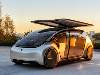 an electric car with solar panels on the roof
