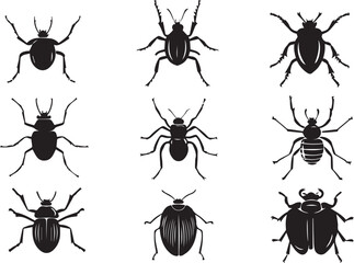 A set of insects silhouettes for flat design. Hand drawn vector illustration