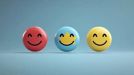 Naklejka premium Business professionals presenting a positive customer feedback concept with smiling face and rating stars, showcasing customer satisfaction and engagement