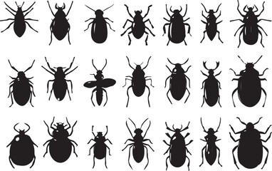 A set of insects silhouettes for flat design. Hand drawn vector illustration