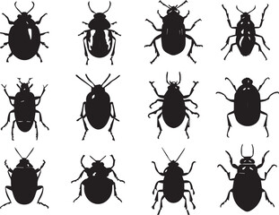 A set of insects silhouettes for flat design. Hand drawn vector illustration