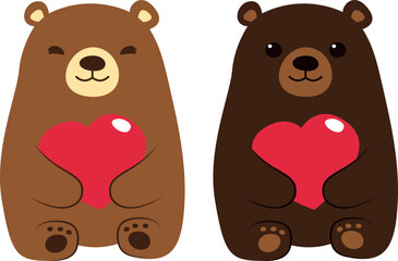 Cute Bears with a Heart Vector Illustration
