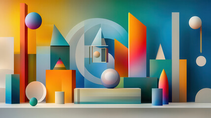 Fototapeta premium vibrant abstract composition of geometric shapes in various colors and forms, creating dynamic visual experience