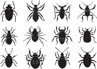 A set of insects silhouettes for flat design. Hand drawn vector illustration