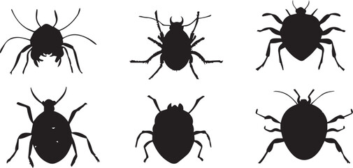 A set of insects silhouettes for flat design. Hand drawn vector illustration