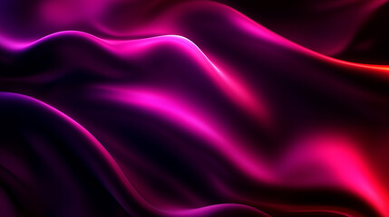 Obraz premium Dark background, from the darkness the waves of folds of fabric of fuchsia color shine HD 8K wallpaper Stock Photographic&nbsp;Image