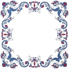 Vector floral frame with traditional Norwegian Rosemaling motif