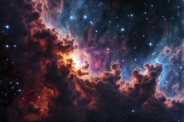 Fototapeta premium Bright and colorful nebula with dense cloud formations and shining stars, AI generated