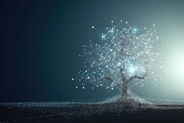 Fototapeta premium Futuristic glowing tree with digital network connections design for innovation theme