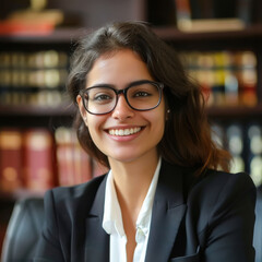 Fototapeta premium indian female lawyer standing at library