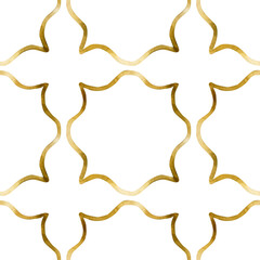 Islamic golden ornament seamless pattern. Arabesque, Ottoman, Oriental watercolor hand painted isolated illustration