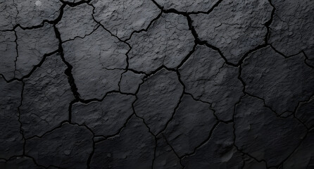 Monochrome cracked stone texture &ndash; Rough dark gray stone, deep cracks, subtle light reflections