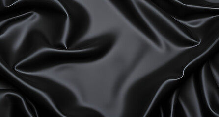 Fototapeta premium Glistening dark satin fabric – Flowing texture, soft shimmering silver reflections