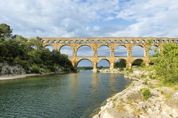 Pont du Gard, Roman aqueduct, Languedoc Roussillon region, Unesco World Heritage Site, France,...