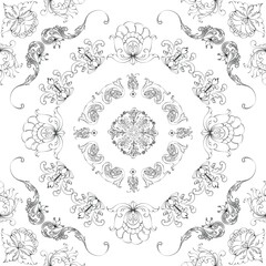 Hand drawn seamless floral pattern on a white background, vector textile template