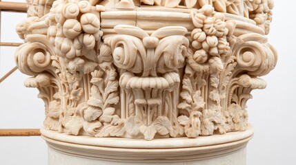 Ornate Classical Column Capital with Intricate Floral and Leaf Designs